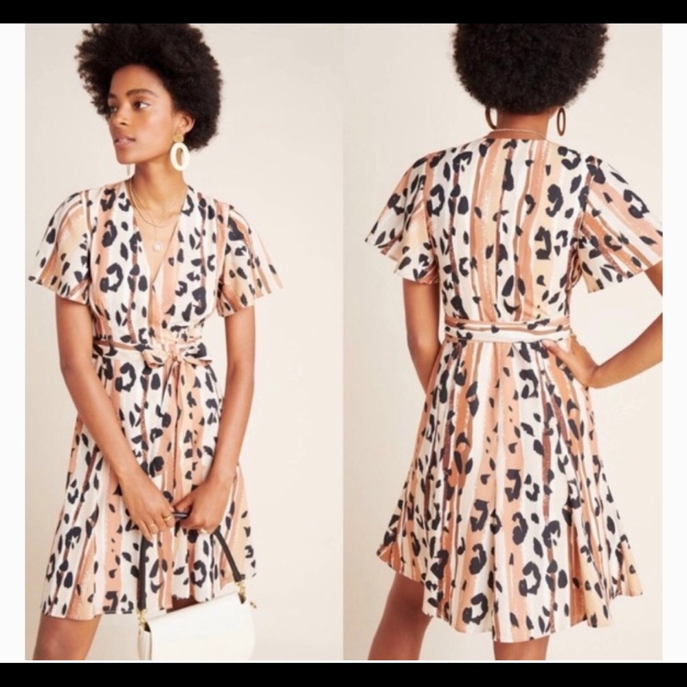 Anthropologie Peach & Black Leopard-Print Mini Dress